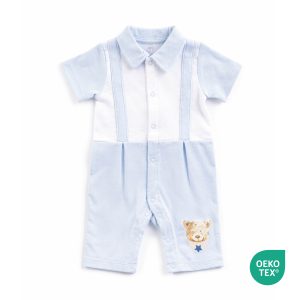 baby boys blue suspender romper set