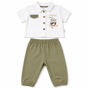Pure Cotton Little Owl Polo and Pants Set