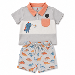 Pure Cotton Dinosaur Adventure Polo and Shorts Set